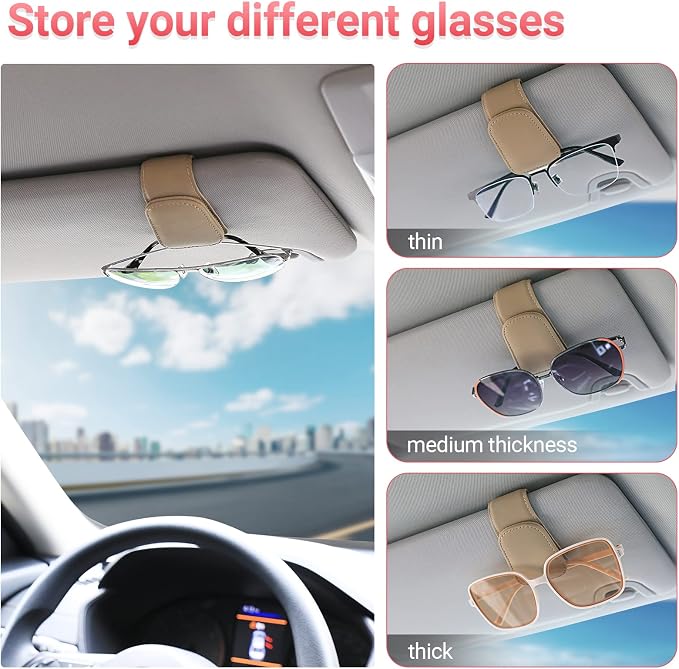 Sunglass Holder for Car Sun Visor Sunglasses Clip Car accessories -Beige | sun visor organizer, ticket card clip, eyeglass sunglasses holder, one-handed magnetic, anti-scratch, car stuff for women men - Image 3
