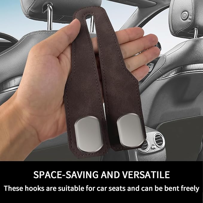 Car Purse Hook, Car Seat Headrest Hooks, Brown Leather 4 Pack | Car Purse Holder Hooks, Universal Car Hangers Seat Back Organizer Storage, Double Metal Hooks for Grocery Purses and Bags - Image 6