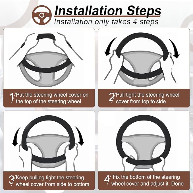Alpmosn Elastic Stretch Steering Wheel Cover, Breathable Microfiber Ice Silk, Anti-Slip, Easy Carry, Universal Interior Accessories Steering Wheel Cover for Women & Men (Brown-Black) - Image 4