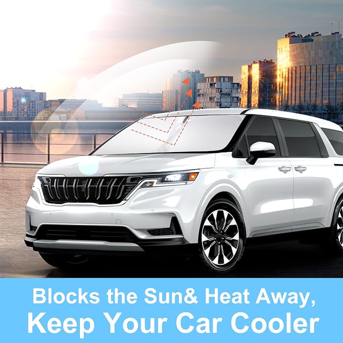 Front Windshield Sun Shade Foldable Car Front Window Sun Shade Windshield Shade Custom Fit for Kia Carnival 2022-2026 Block UV Rays Car Accessories Heat Keep Cooler - Image 4