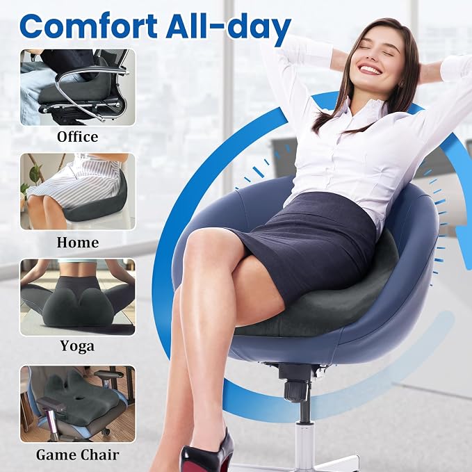 CushZone Ergonomic Seat Cushion, Sciatica Support for Office Chair, Grey | Large Size for Sciatica & Hip & Tailbone Pain Relief, Memory Foam Office Chair Cushion for Car, Long Trip, Desk Chair, Lab - Image 6