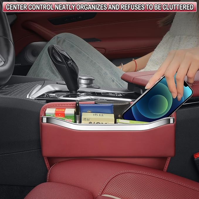 HOLDCY Car Seat Gap Filler Organizer - Leather Console Side Pocket Seat Storage - Stylish and Practical Car Accessories for Cars,SUV,Truck (Red - 1 Pack) - Image 6