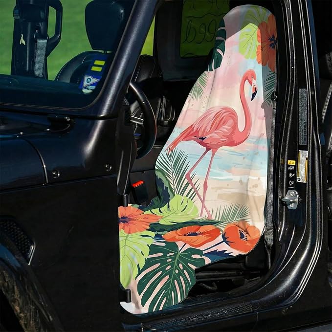 2 Pack Car Seat Towel Covers for Gym, Front Seats, Tropical | Full, Sweat Protector for Front Seats Premium Thickened with Elastic Strap Breathable & Quick Dry Machine Washable Running - Image 4