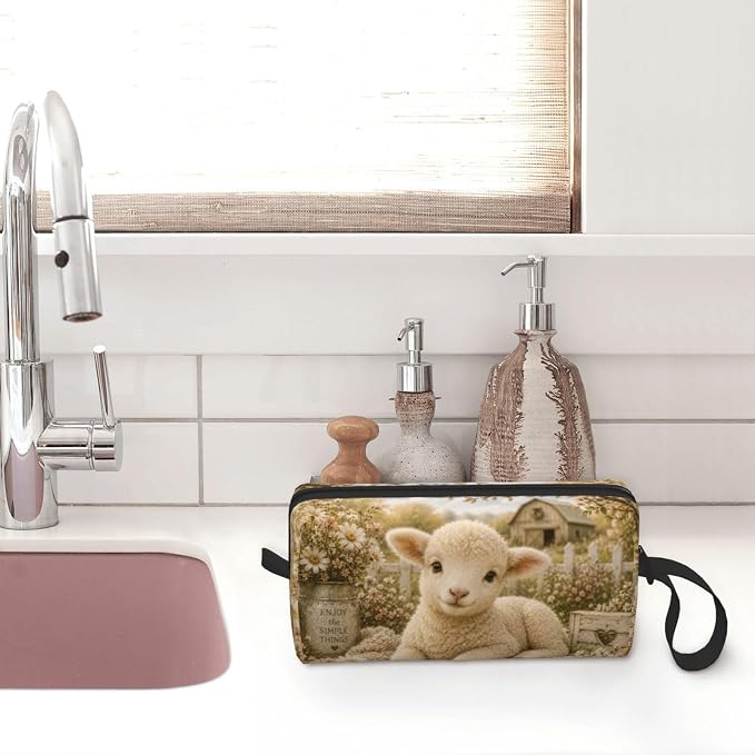 Baby Lamb Makeup Bag for Women | Small Travel Cosmetic Pouch with Zipper, Compact Makeup Organizer Bag for Purse, Toiletries, Skincare & Daily Essentials - Image 7