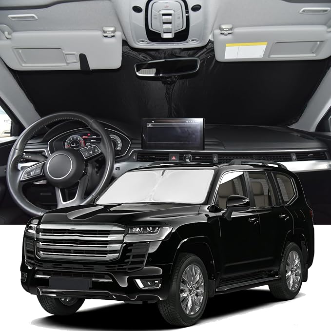 Windshield Sunshade Custom Fit Toyota Land Cruiser 2008-2021 4 Layers | Upgrade Sun Shade Windshield Blocks UV Rays for Land Cruiser Car Window Shade Windshield Keep Cool Car Accessories by ZOIBVCARSUNSHADE