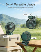 Camping Fan with Remote Control - 12000mAh Rechargeable Battery Powered Fan, Camping Fans for Tents with LED light & Hanging Hook, Rechargeable Battery Operated Ceiling Fans for Tent RV Bed, Green - Image 3