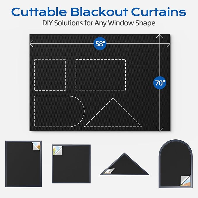 Blackout Curtains for Bedroom, 70" x 58" Portable Blackout Blinds No Drill | 100% Blackout Window Cover with Hook&Loop Strip, Temporary Blackout Shades, Blackout Window Film for Nursery Travel RV- Black - Image 5