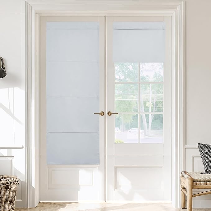 NICETOWN Greyish White Magnetic Blacktout Door Curtain for French Window | Room Darkening, Thermal Insulated, Temporary, Roman Roll Up Shade for Glass, Front Back Kitchen Window, 1 Panel, W30 x L72 by NICETOWN