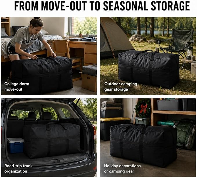 YiKitHom Extra Large Storage Duffle Bag with Zippers and Handles, Big Foldable Duffle Bag for Travel Blue 80L - Image 7