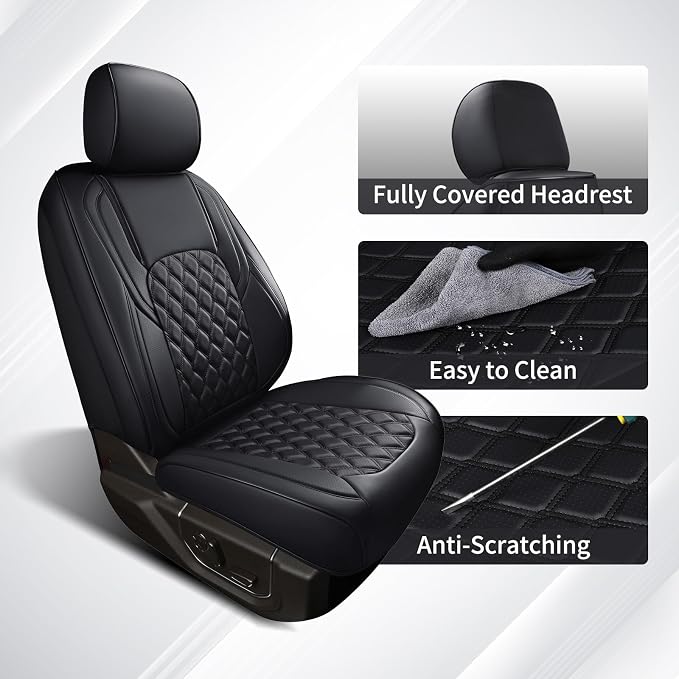 Huidasource Ford Seat Covers, Leather Pickup Seat Cushion Cover Fit for 2015-2026 Ford F150 SuperCrew & 2017-2026 F250 F350 F450 Super Duty Crew Cab XL XLT Lariat King Ranch Platinum(Full Set/Black) - Image 5