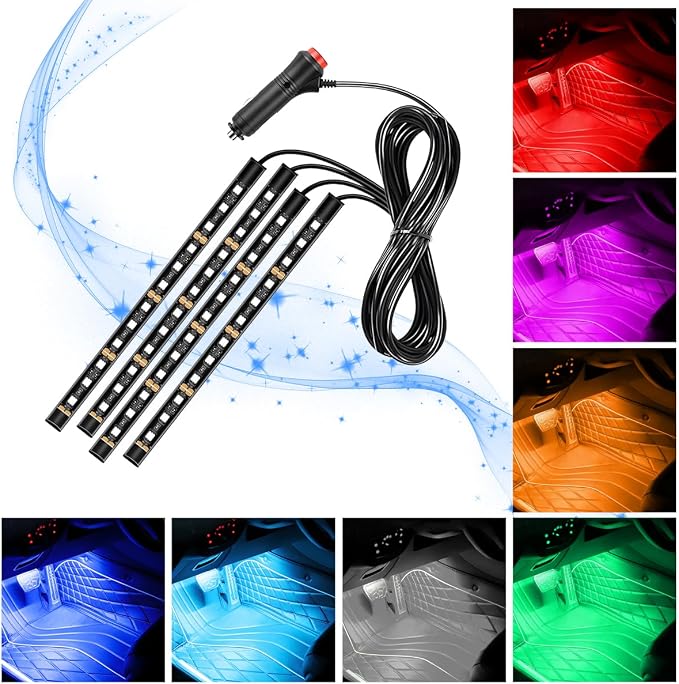 Car LED Strip Light, 12V 48 LED Vehicle Under Dash Neon Ambient Night Decor Lamp with Cigarette Lighter Plug, Automotive Interior Lighting Accessories, Universal for SUV Truck Sedan (Blue) - Image 6