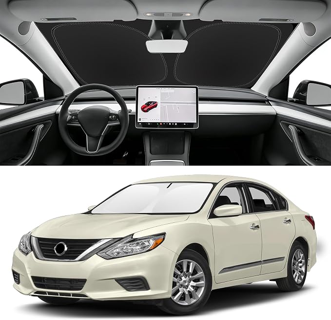 Custom Fit Windshield Sun Shade for Nissan Altima 2007-2018 | Blocks UV Rays and Sun Heat, Helps Reduce Interior Temperature, Protects Dashboard from Fading, Folds Easily for Storage by SLOGENTO