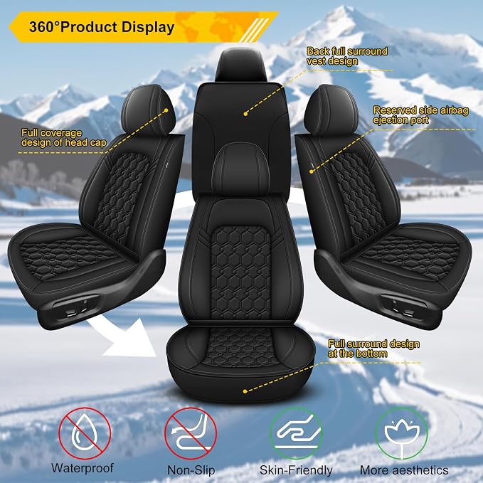 Car Seat Covers for Acura Integra 2023-2026 2027 Full Set Faux Leather | Waterproof Breathable Scratch Resistant 360° Wrap Airbag Compatible Easy Clean (5 Seats,Black) - Image 7