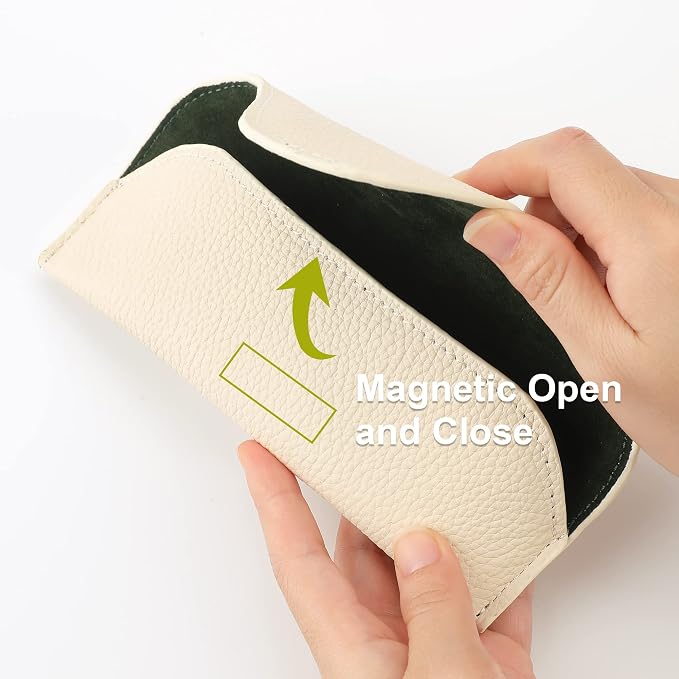Magnetic Sunglass Holder for Car Visor, Leather Car Glasses Holder | Beige Visor Accessories Eyeglasses Holder Glasses Storage Case - Image 3