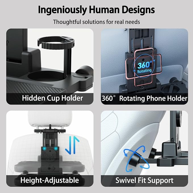 Large Foldable Backseat Tray Table, Car Laptop Desk with Cup Holder, Back Headrest Passenger Food Tray, Phone Tablet Holder, Multifunctional Travel Desk, Car Essentials for Kids & Long Road Trips - Image 3