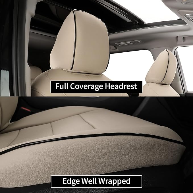 EKR Car Seat Covers for Toyota Camry 2025 2026 (Hybrid),Full Set | Custom Fit for Toyota Camry SE/LE 2025 2026 & Nightshade 2026,Easy-Wipe Protection-Faux Leather(Beige) - Image 4