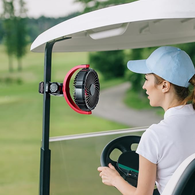Battery Clip On Fan for Car Visor Back Seat Roof Handle (Red) | 2000mAh Rechargeable Car Fan Clip On SUV Van RV Pickup Truck Camping Desk Bed Stroller Baby Crib, Quiet, 360 Rotation - Image 6