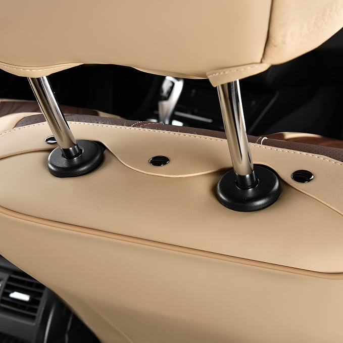 FLORICH Front Seat Covers 2 Pieces Universal Seat Cover for Cars Breathable Leather Waterproof Car Seat Cover Driver Seat Cover Automotive Car Seat Cushion Fit for Most Cars SUV Trucks, Beige&Coffee - Image 8