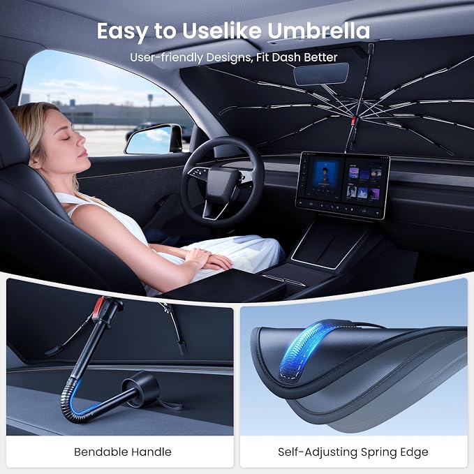 REEVAA Windshield Sun Shade Umbrella for Chevrolet, Lexus, Ram, K2 | Stay Cool in Summer, 6-Layer Heat Defense Blocks Sun & Heat, Precision Fit for Chevrolet, Lexus, Ram, Durable 23-Rib Frame - Image 4