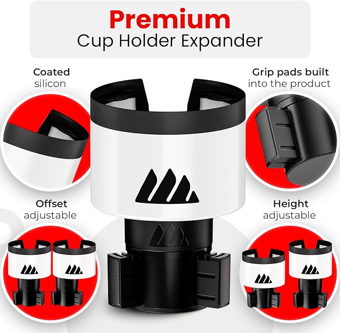Integral Ultimate Car Cup Holder Expander with Adjustable Base - White | Fits Yeti 14/24/36/46oz, Hydro Flask 32/40oz, Ramblers, mugs & 3.4-4.0in bottles, rubber-tab adjustable base - Image 5