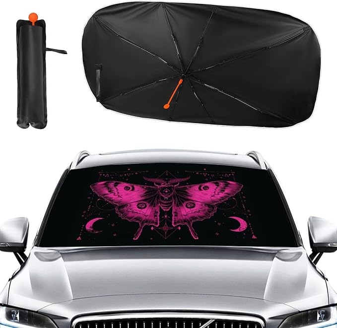 Goth Moth and Moon Car Windshield Sun Shade Foldable Umbrella Auto Sunshade for Car Truck SUV-Blocks Sun Visor Protector-Keeps Your Vehicle Cool - Image 2