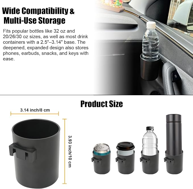 ROCCS 2PCS Car Door Cup Holder for Tesla Model Y 2025 Junior,Left&Right Side Door Drink Cup Holder Expander Organizer Accessory - Image 5