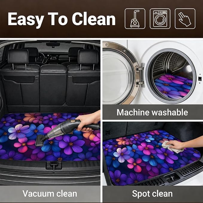 Car Trunk Mat for SUV, 29"x39" Cute Purple Floral Cargo Liner Protector | All Weather Universal Cargo Liners for Dogs, Car Accessory for SUVs/Sedan/Wagons, Durable Non-Slip Washable Rear Cargo Mat - Image 6
