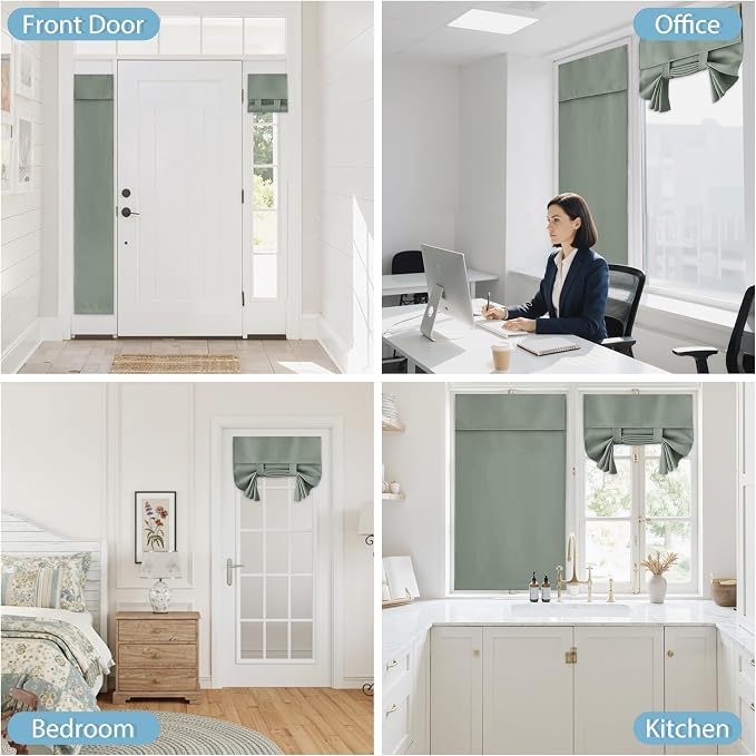 RYB HOME Blackout Curtain Privacy Window Drape for Living Room Bedroom Door | Self Adhesive, Thermal Insulated, For Patio Kitchen Front Entry Front Back Door Glass Window,W36 x L69, Sage Green, 1 Panel - Image 9