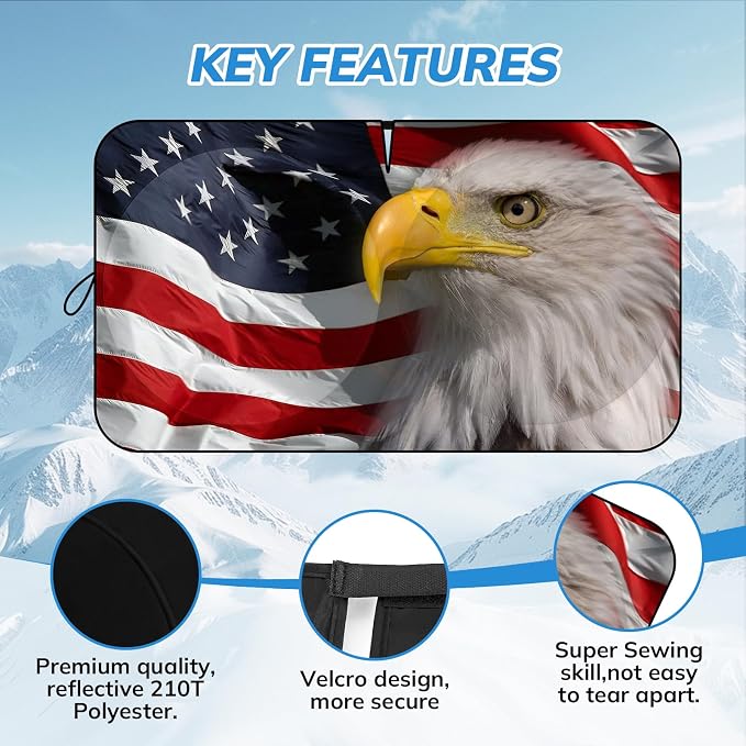SEPORUD Windshield Sun Shade New American Eagle Flag USA Patriotic Design - Folding Car Front Window Sunshade for Cars SUV Trucks, Max UV Blocking and Keep The Vehicle Cool(64"x33.5") - Image 6