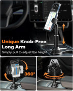 APPS2Car 15W Qi Wireless Car Charger Solid Cup Holder Mount, Adjustable Long Arm & 360° Rotation, Fits 3"–4" Round Cup Holders, Works with Cases ≤ 4 mm (No Metal Attachments) - Image 4