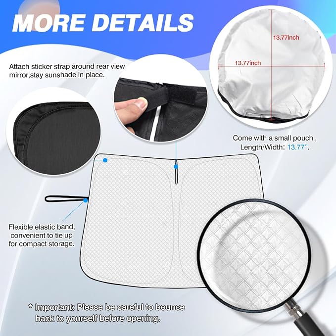 Canvcle Windshield Sun Shade for 2025 2026 Chevrolet/Chevy Equinox Accessories Thicken 6-Layer Front Window Sunshade Cover Sun Visor Protector Foldable Block UV Rays Keep Vehicle Cool - Image 5