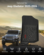 3W Floor Mats for Jeep Gladiator 2020-2026 1st & 2nd Row | TPE All Weather Floor Liner Full Set Car Liners with red Logo,Black - Image 2