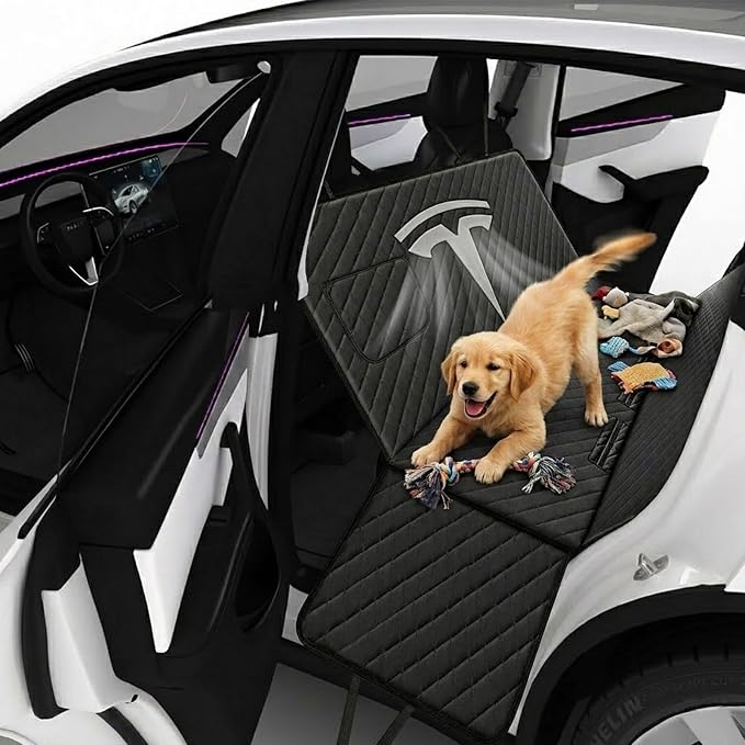Nanaholy Dog Car Seat Cover for Tesla Model Y & Model 3 Back Seat Cover Waterproof Hammock, 600D Heavy-Duty Scratch-Resistant Non-Slip Pet Seat Protector with Side Flaps & Breathable Mesh Window by AccessoriesforTeslaY3