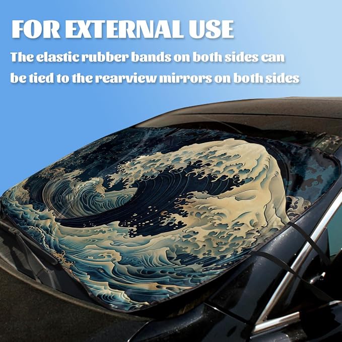 Blue Ocean Waves Car Windshield Sunshade, Universal Fit, 59L x 31.5W Inch, UV Protection, Easy to Use and Store - Image 3