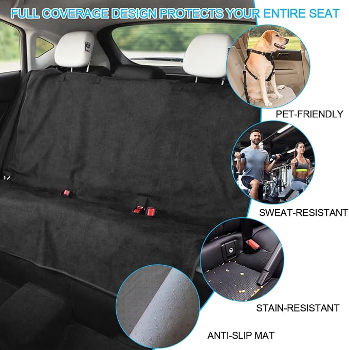 Osilly Car Seat Cover Towel Fabric, Anti-Slip Black Bench | Soft texture, granular backing, washable staff protection, easy cover adjustment, universal fit, car interior accessories - Image 3