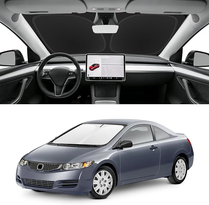 Custom Fit Windshield Sun Shade for Honda Civic 2006-2011 | Blocks UV Rays and Sun Heat, Helps Reduce Interior Temperature, Protects Dashboard from Fading, Folds Easily for Storage by SLOGENTO