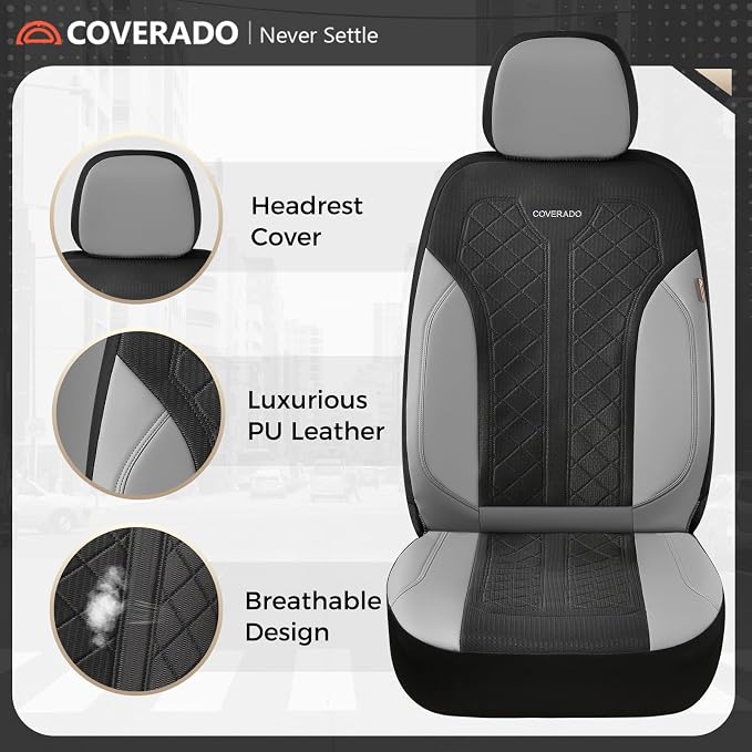 Coverado Leather Car Seat Cover for 2 Seats Front Seat Covers Waterproof Seat Covers 2-Pack Luxury Car Seat Protectors Universal Fit for Most Vehicles, SUV, Truck, Sedan - Image 3