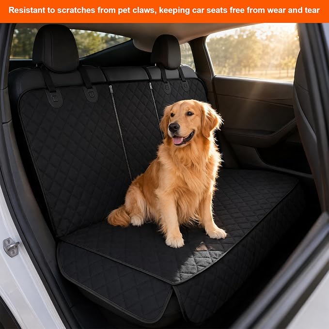 Car Back Seat Cover, Waterproof Non-Slip Pet Rear Seat Protector with Side Flaps, Scratchproof Oxford Cloth Pet Bench Backseat Cover for Most Vehicles, Car Accessories (Black) - Image 5