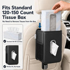 Witaxima Multifunction Leather Car Tissue Holder with Headrest Hook 1 Pack | Car Small Trash Can & Seat Back Organizer PU Leather kleenex holder for 120-150 Tissues Keep Car Tidy, Black - Image 4