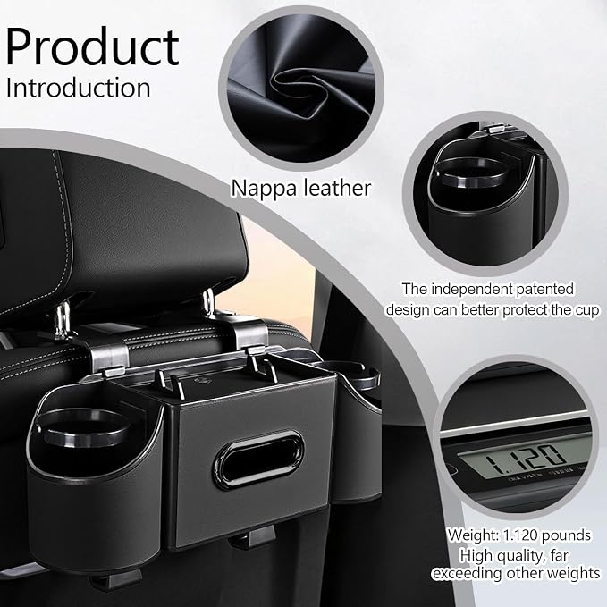 Back Seat Car Organizer,4 in 1 Multifunctional Car Back Seat Storage Box with Drink Cup Holder Tissue Box, for Hold Phone,Snacks, Drinks, Handbag-Black - Image 4