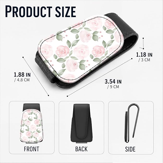 Leather Magnetic Sunglass Holder for Car Sun Visor, Cute Eyeglass Ticket Card Hanger Clip, Universal Auto Interior Accessories for SUV Pickup Truck, Soft Rose - Image 3