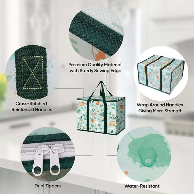 BALEINE 2Pk Insulated Reusable Grocery Bags, Collapsible Cooler Bag for Groceries, Heavy Duty Large Insulated Bag (16''x9''x13'', Spring Stroll) (Pack of 3) - Image 3