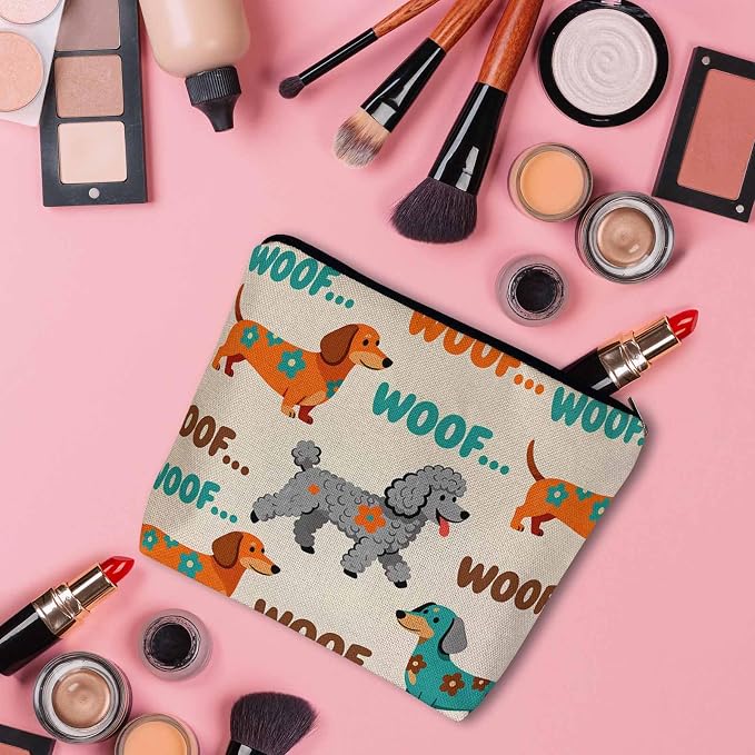 Woman Makeup Bag Dog, Funny Puppy Woof Dogs Makeup Bags Travel Cosmetic Bags Toiletry Makeup Organizer Pencil Pouch Make Up Cosmetic Bag For Owners Lady Birthday Gifts, Orange Blue - Image 3