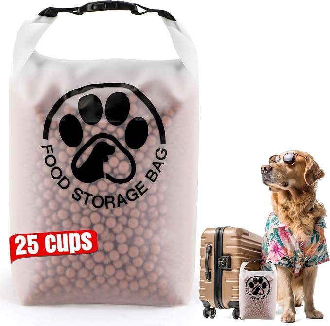 25 Cups Pet Food Storage Bag for Travel - Transparent Leak-Proof Dog Food Container with Roll-Top Closure, Keeps Kibble Fresh for Camping Trip, Dog Boarding, Weekend Getaways by Aosnare