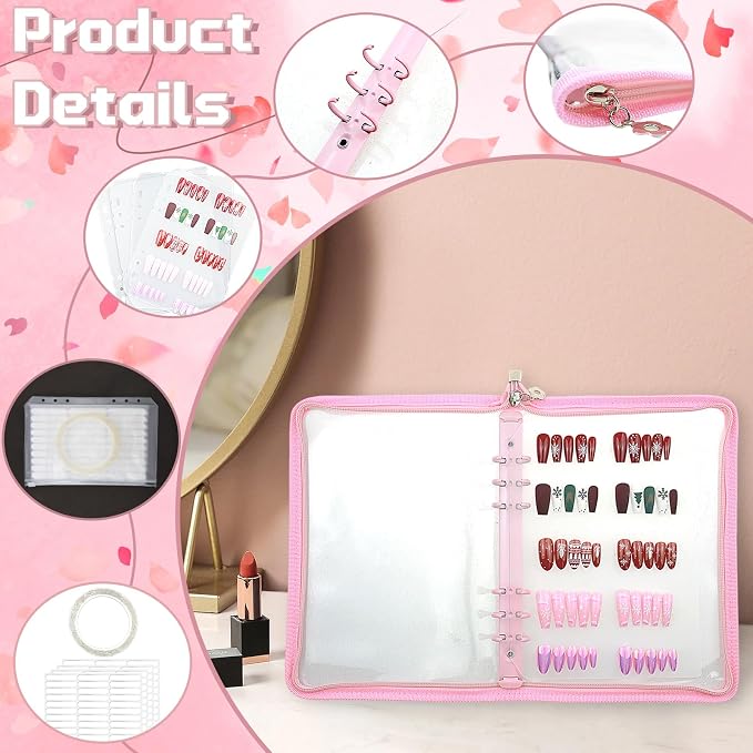 Press on nail storage Nail Storage Book - Portable Versatile Organizer for Press - On Nails, Jewelry and More with 90 Pcs Adhesive Double Sided Tape - Image 3