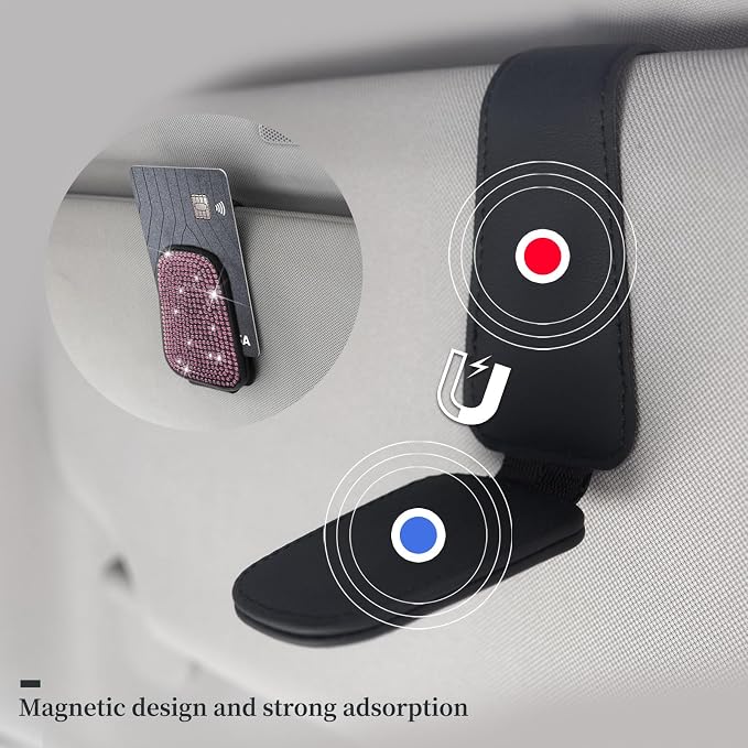 Yuchew Bling Sunglass Holder for Car Visor Magnetic Leather Sunglasses Visor Clip, Eyeglass Hanger Ticket Card Clip - Image 5