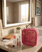 Clear Checkered Makeup Bag, Small Cosmetic Pouch with Zipper Mini Waterproof Makeup Purse Organizer Cute Cosmetic Bag Travel TSA Approved Toiletry Bag Car Organizer for Women Girls (Rose) - Image 8