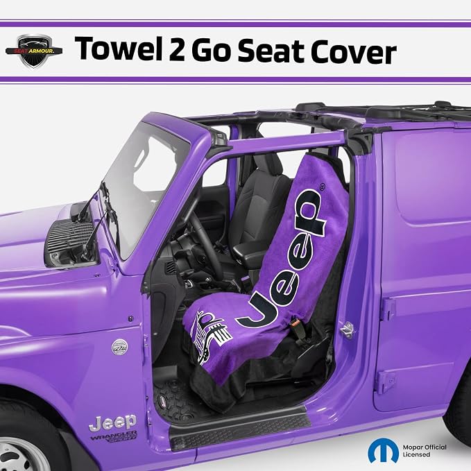 Seat Armour Jeep Seat Towel - Universal Fit Soft Machine Washable Jeep Towel - Easy Install, Multipurpose Towel2Go Seat Cover for Jeep - Purple - Image 2
