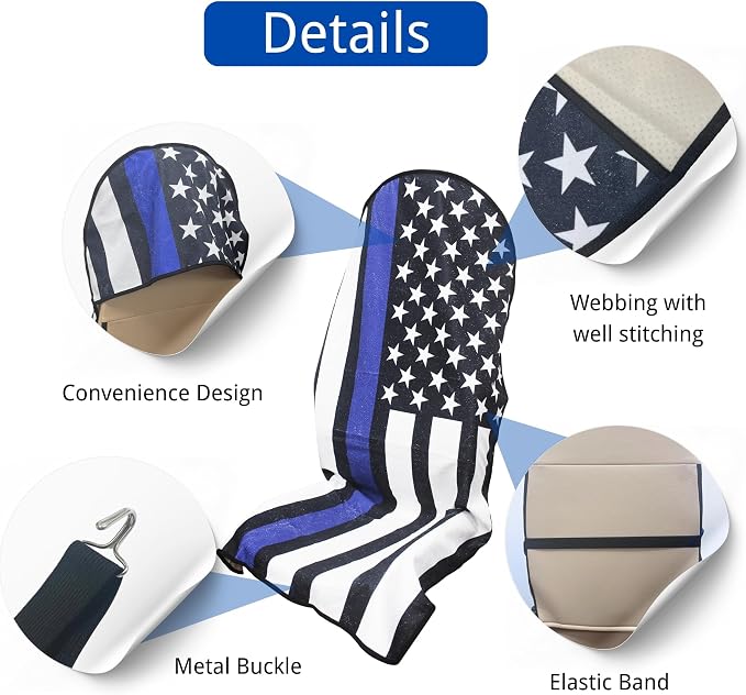 Waterproof Car Seat Cover for Front Seats, Protector for Cars SUVs Trucks, Sweat Towel Seat Covers Bucket for Gym,Workout,Beach,Hiking,Running (American Flag Black, 1PC) - Image 3