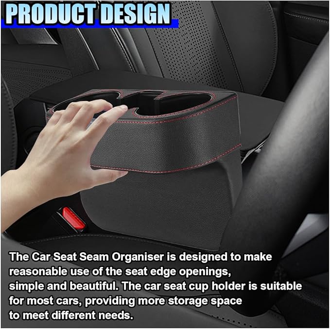 ZIMISI Car Cup Holder, Leather Front Console Gap Filler Organizer (Black) | Car Seat Gap Filler Storage Box, Multifunctional Car Cup Drink Holder, Coin Bucket, Cell Mobile Phone Holder - Image 3